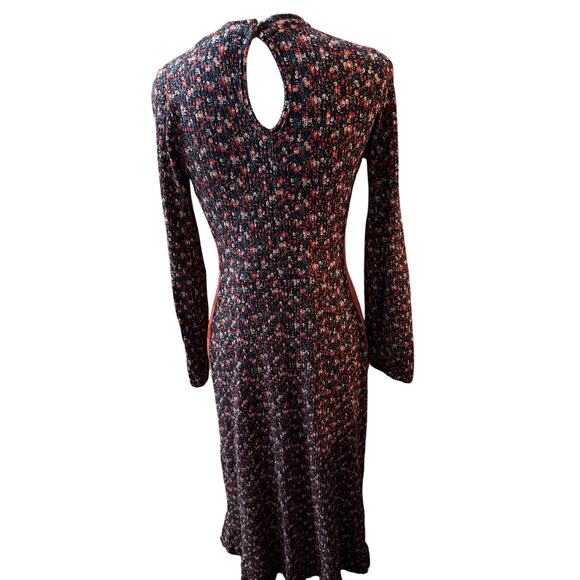 Farm Rio Floral Ribbed Knit Long Sleeve Dress Size Large. Navy with high neck - Picture 5 of 6